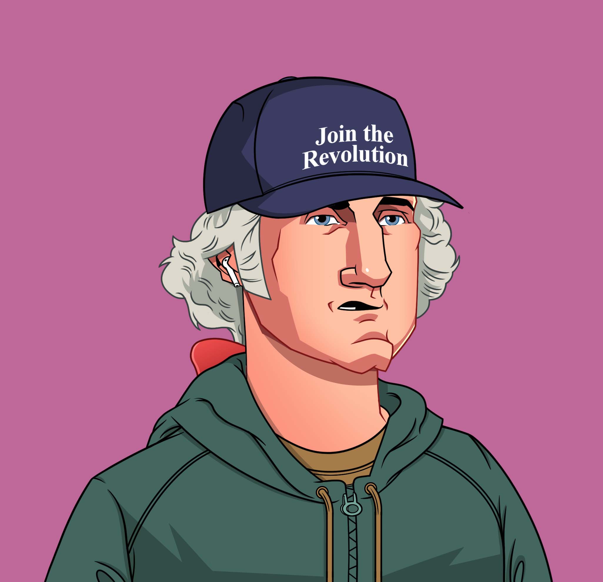 OG George Washington NFT - Hoodie Revolution Cap and Earphones