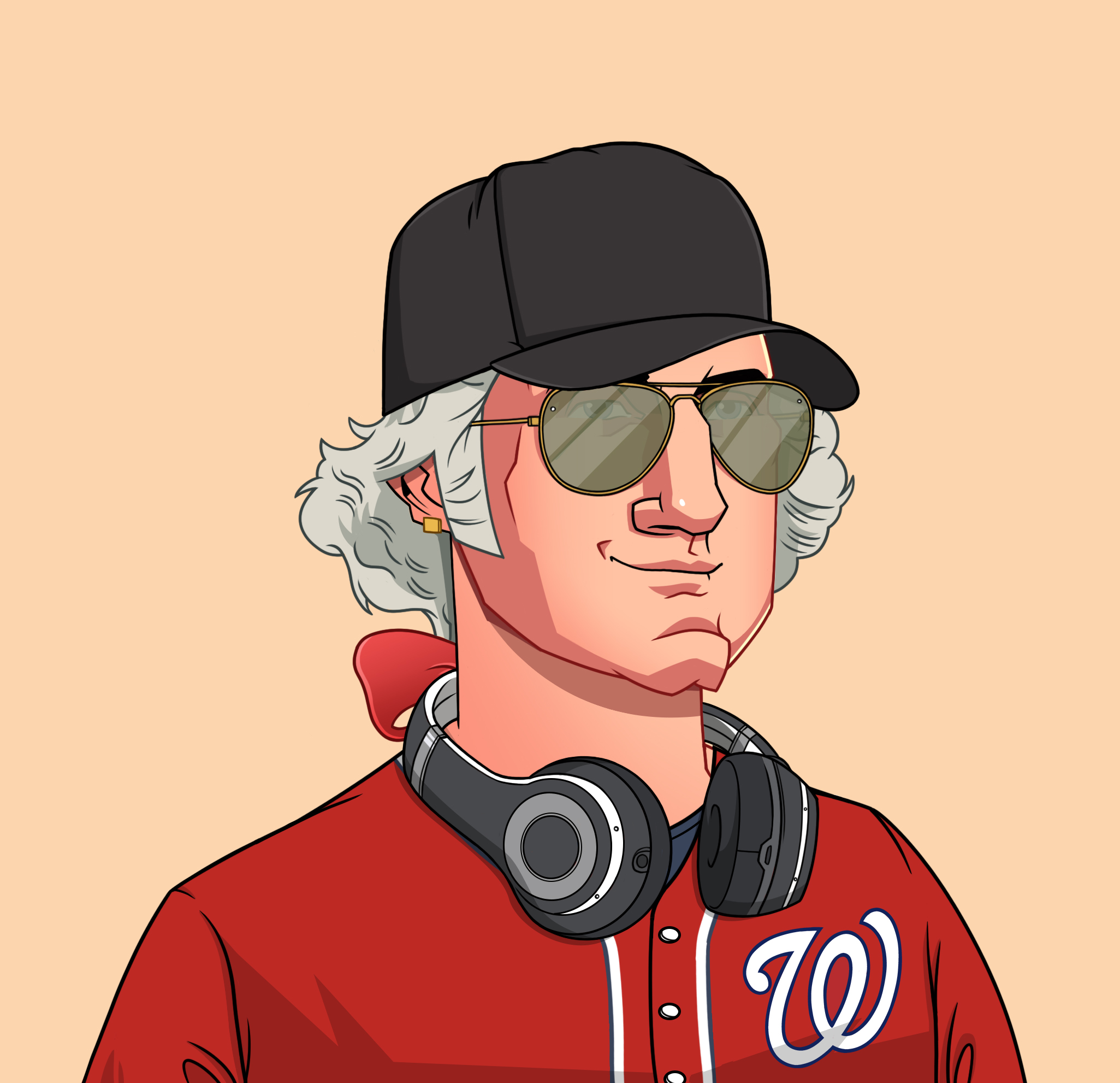 OG George Washington NFT - Red Tee Gold Stud Shades and a Smirk
