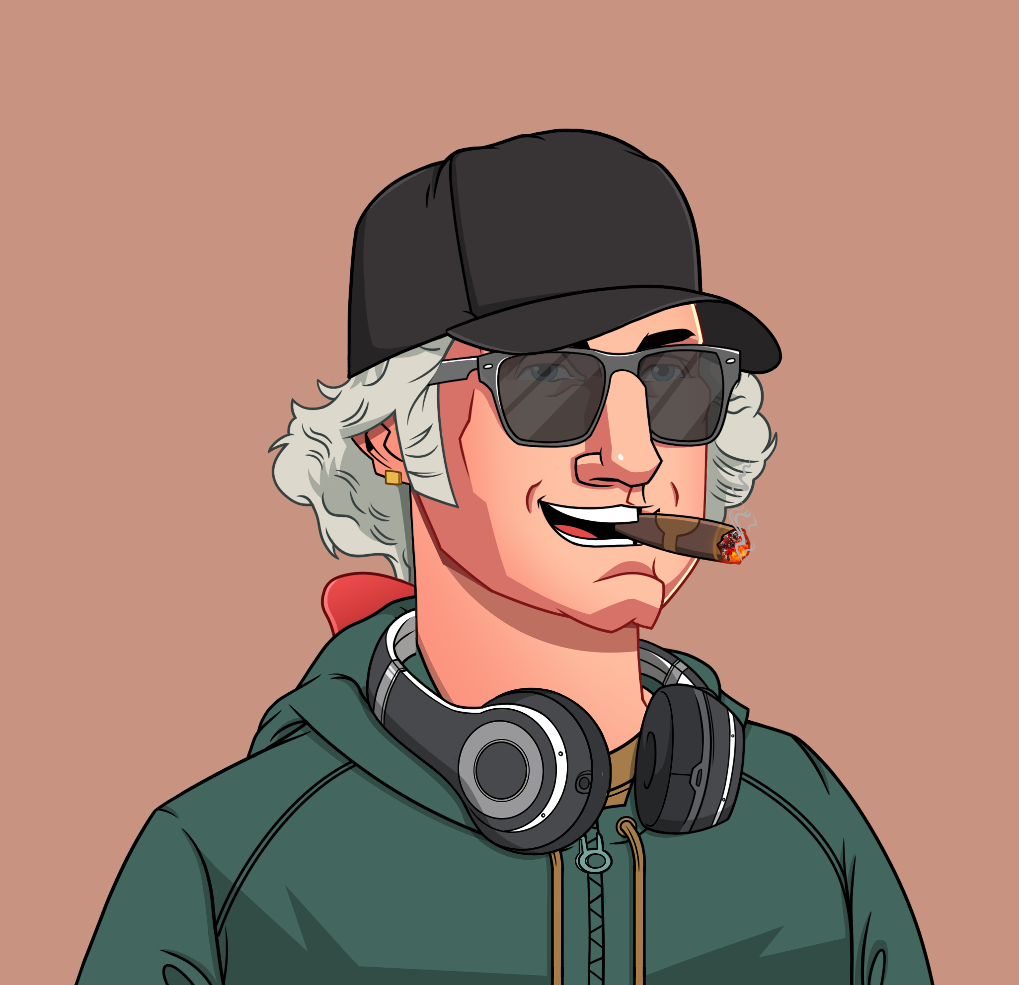 OG George Washington NFT - Dj with Wayfarers and Cigar Grinning