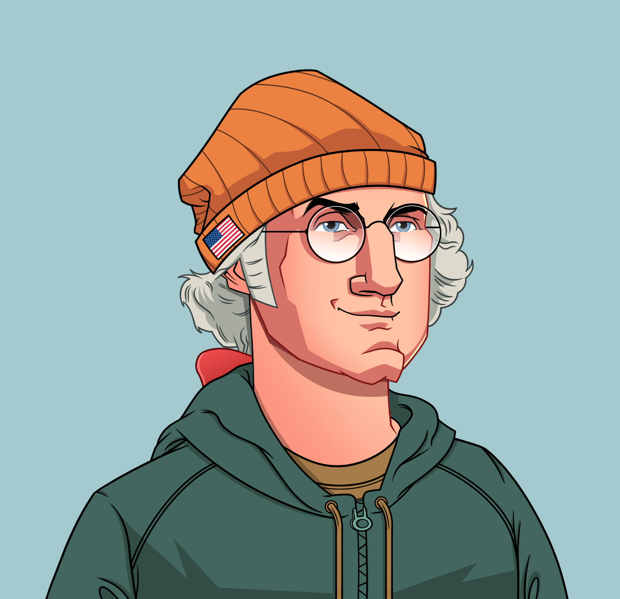 OG George Washington NFT - Hoodie Beanie and Round Glasses Smirk
