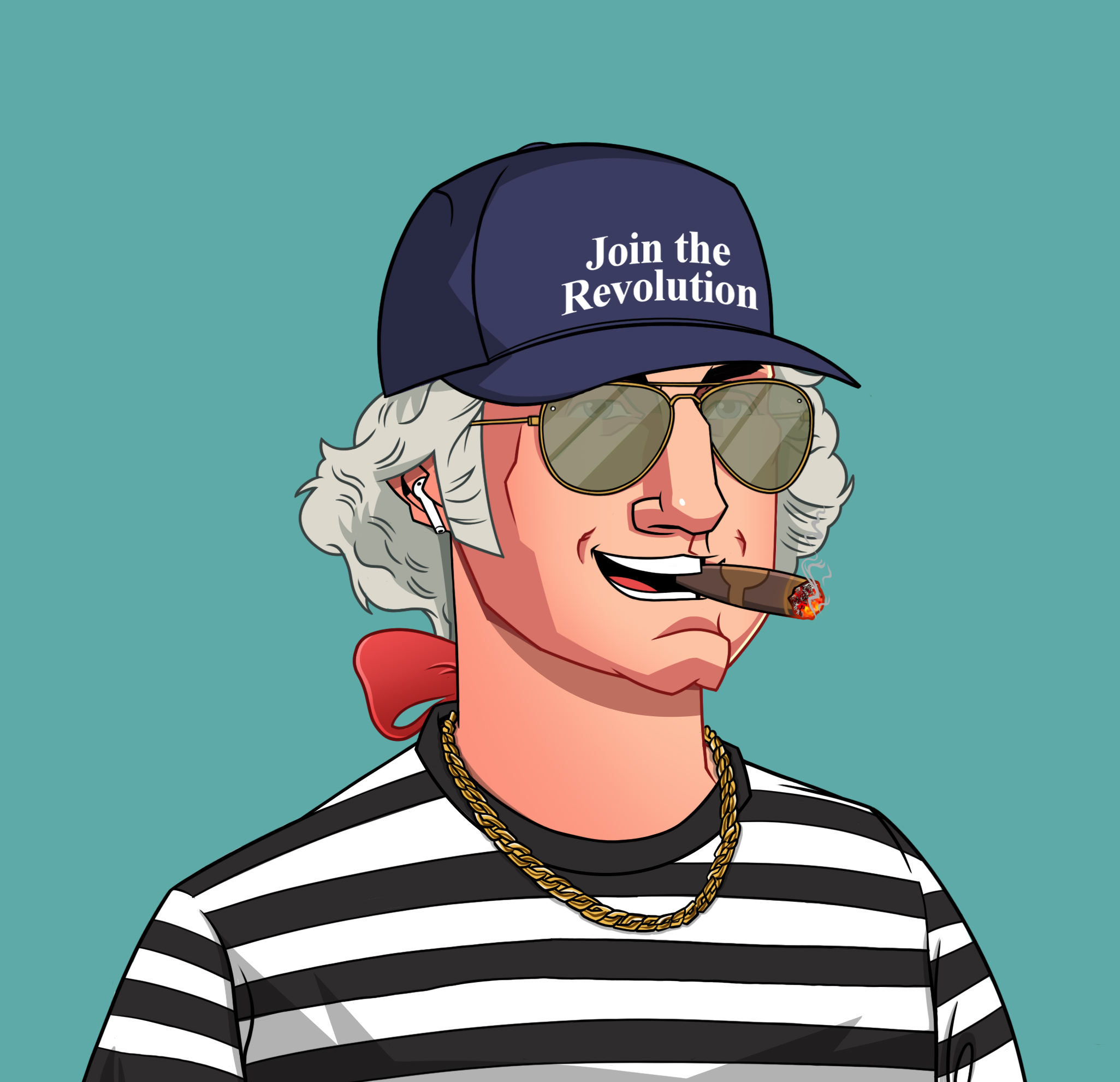 OG George Washington NFT - Striped Tee Revolution Cap and Cigar Grin